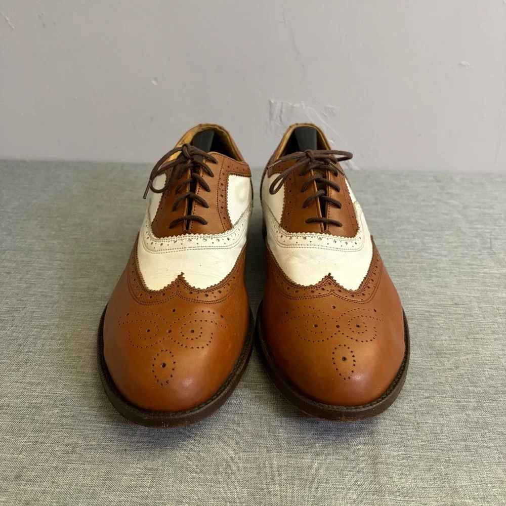 T.O. Dey Wingtip Oxfords Mens 10 Brown White Custom Made Spectator Vintage Shoes